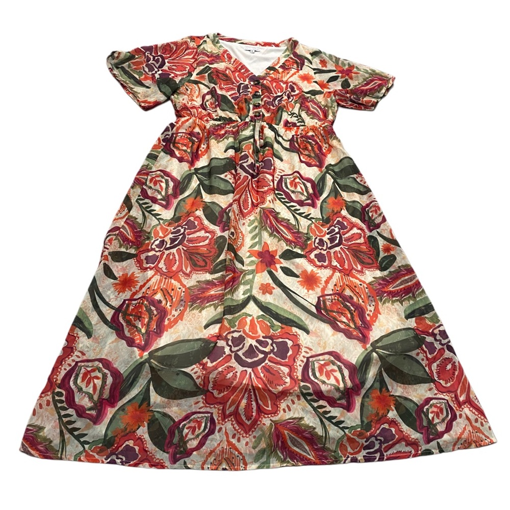 Baltic Born Vibrant Floral Midi V Neck Short Sleeve Formal Guest Dress XL - Picture 2 of 7